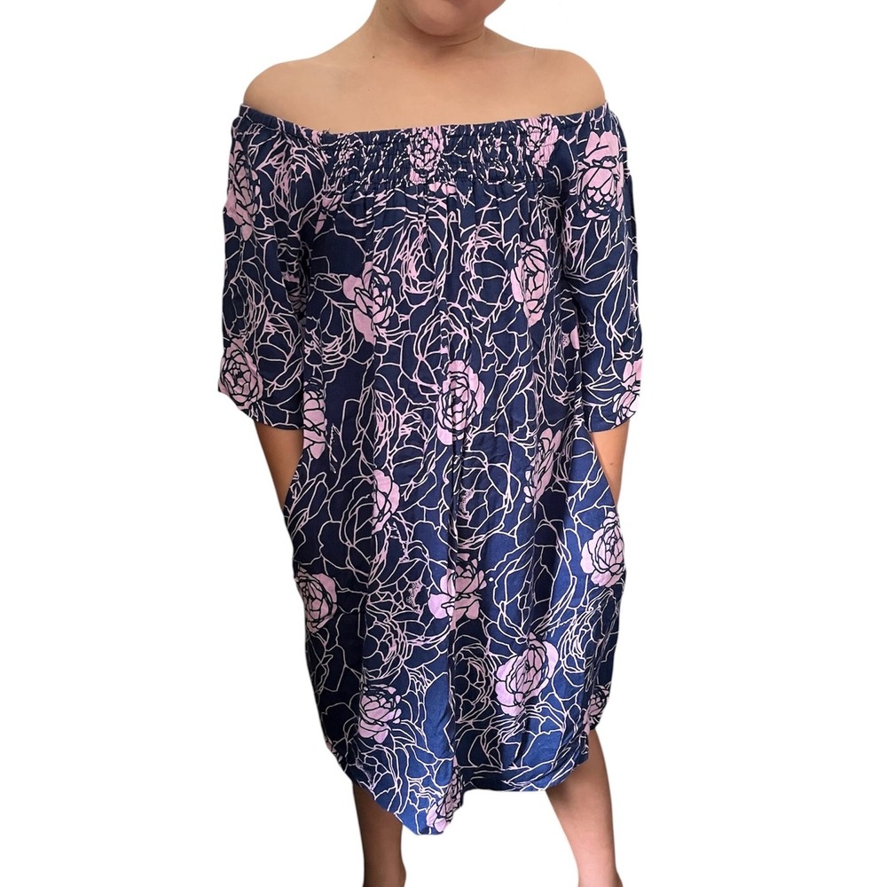 Living Hula Girls Dress Size 10 Floral Print On or Off Shoulder Pockets